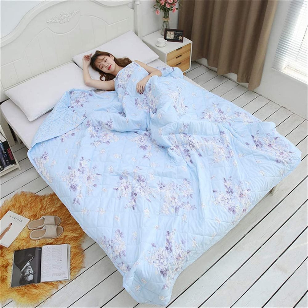 DAMEGA Blue Floral Quilted Bedspread for Single and Double Beds