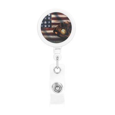 American Flag Baseball Print Retractable ID Badge Reel