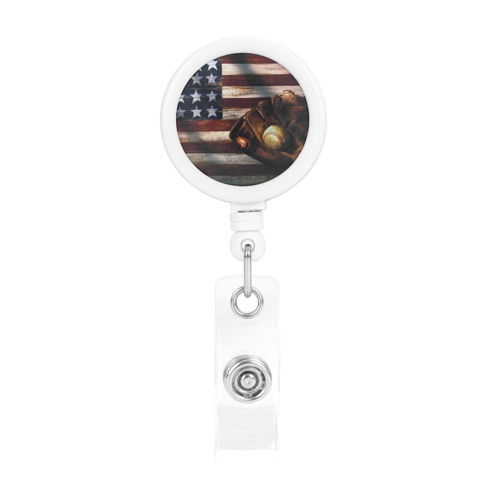 American Flag Baseball Print Retractable ID Badge Reel