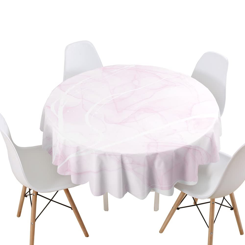 Lukery Round Washable Outdoor Tablecloth, 3D Marble Print, Pink, 55 in Diameter