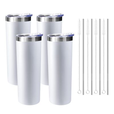 FristChoice Skinny Stainless Steel Tumblers, 590 ml, White, 4-Pack