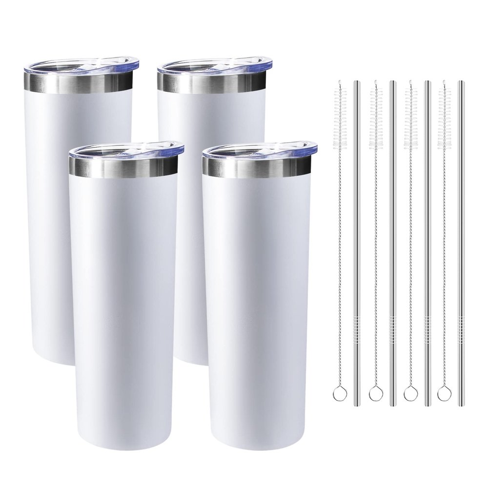 FristChoice Skinny Stainless Steel Tumblers, 590 ml, White, 4-Pack