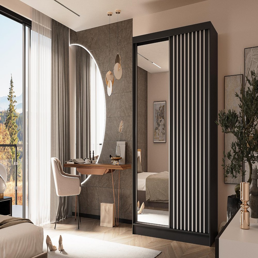 ALTDECOR Sliding-Door Wardrobe with Mirror and LED LAMELO - 150 x 216