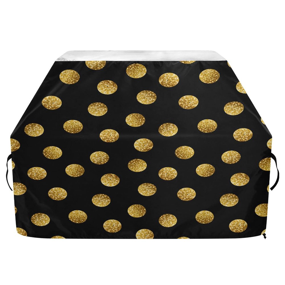Polka Dot Black and Gold 65-Inch Tear-Resistant Grill Cover for Gas Grills