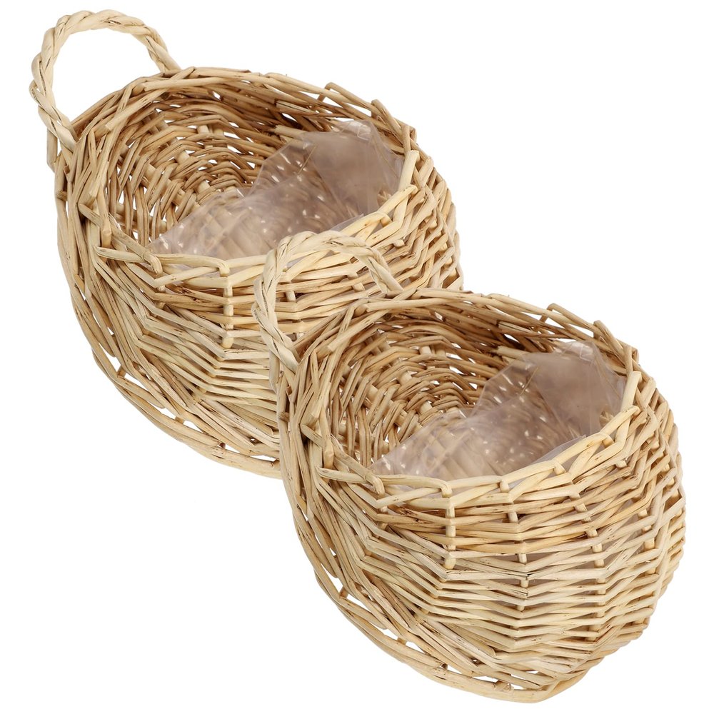 Cabilock 2-Piece Woven Hanging Baskets, Beige, for Flowers and Decor