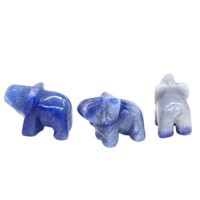 HXSCOO 1-Inch Blue Aventurine Elephant Figurine, Hand-Carved Natural Stone