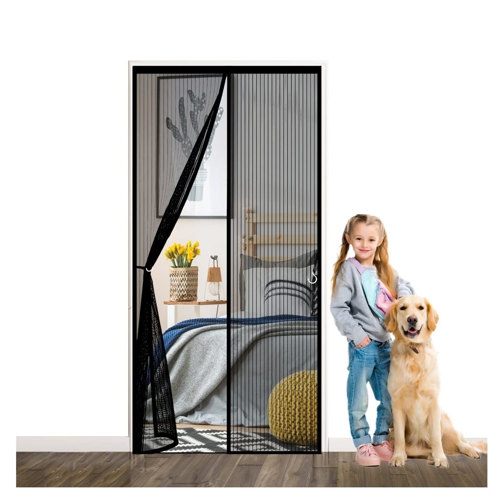 Magnetic Insect Screen Door, 250 x 265 cm, No-Drill Magnetic Curtain, Black
