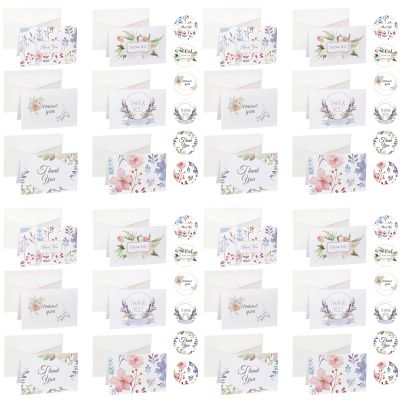 Giftik 24-Piece Greeting Card Set with Envelopes and Stickers, Flower Design