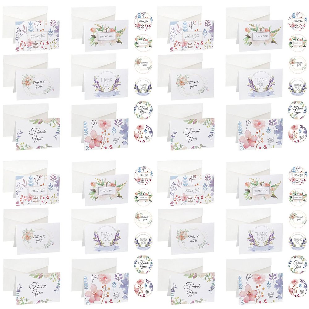 Giftik 24-Piece Greeting Card Set with Envelopes and Stickers, Flower Design