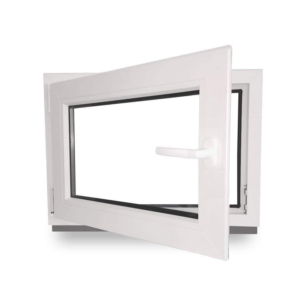Basement Window - uPVC - White - W x H: 105 x 100 cm - 1050 x 1000 mm - DIN Left - Triple Glazing - 60 mm Profile