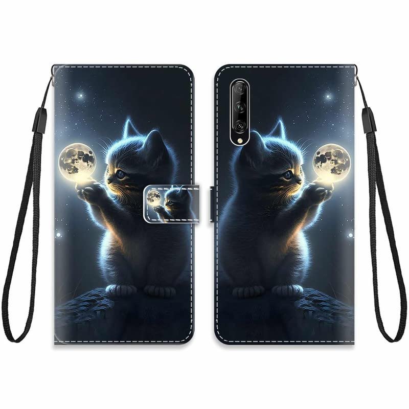 KARTXITAI Wallet Case Compatible with Huawei P Smart Pro, Moon Cat Sky and Stars