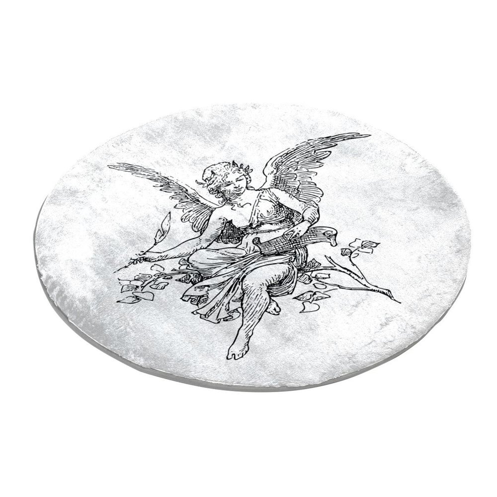 Round Vintage Angel Drawing Shaggy Rug