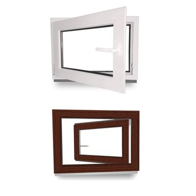 Basement Window, uPVC, Triple Glazing, White Inside/Mahogany Outside, 1200 x 600 mm, DIN Left