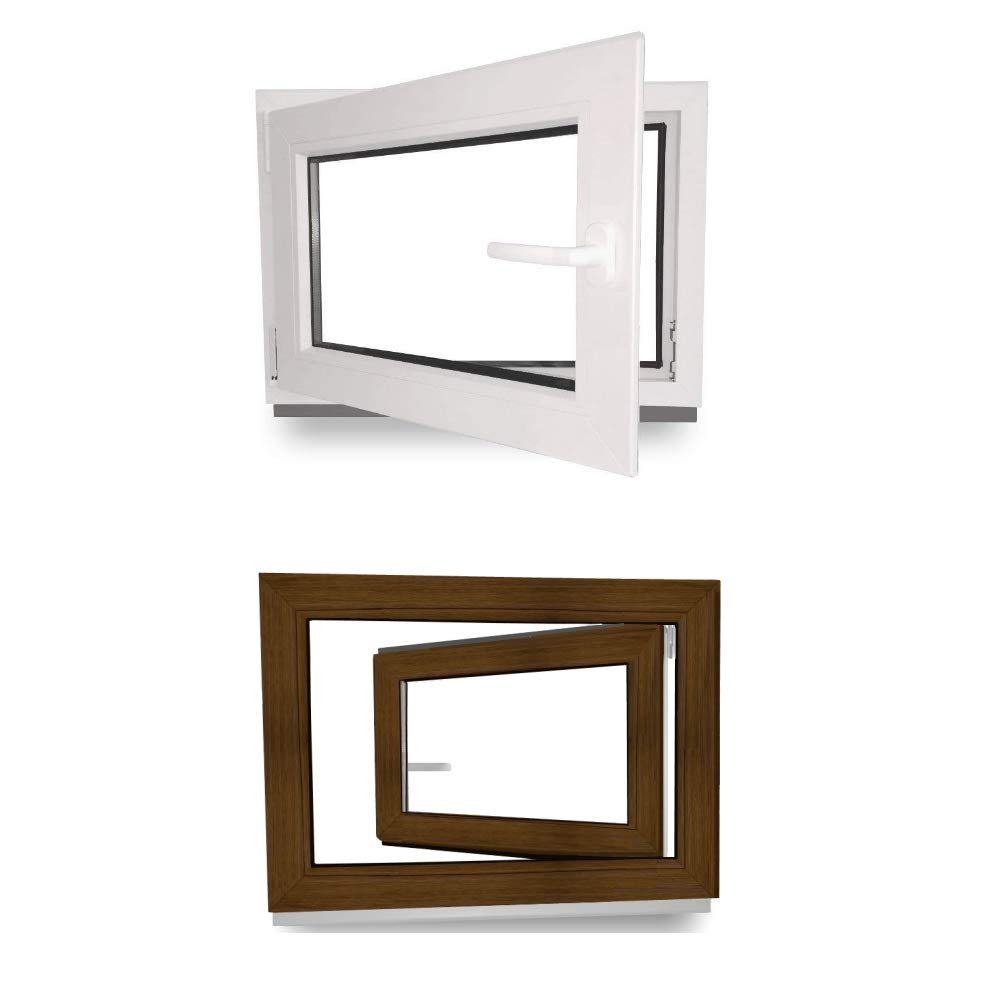 Basement Window, uPVC, Triple Glazing, White Inside/Walnut Outside, 1150 x 750 mm, DIN Left
