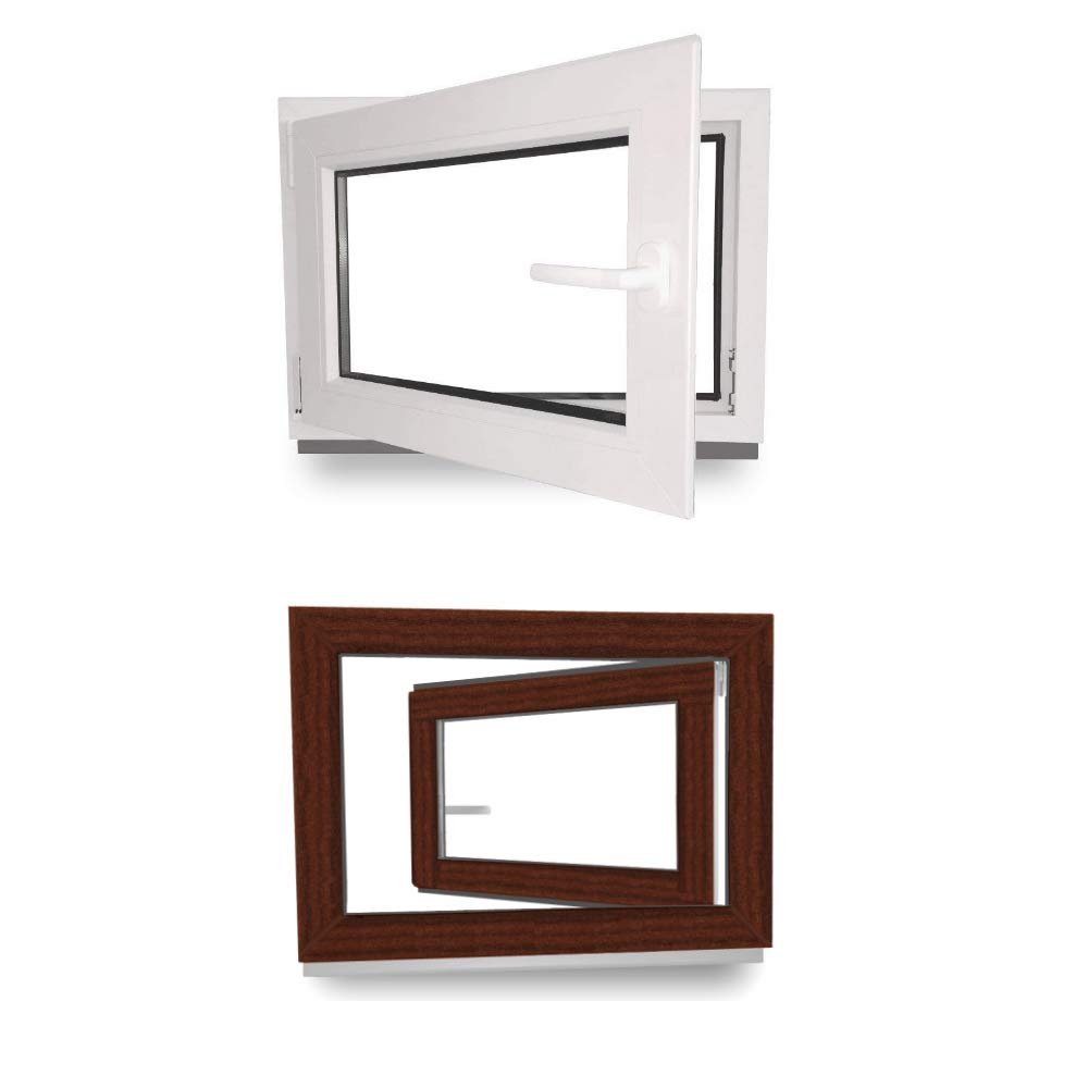 Basement Window - uPVC Window - Triple Glazing - White Inside/Mahogany Outside - W x H: 1150 x 400 mm - DIN Left