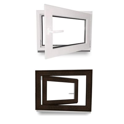 Basement Window, PVC, Triple Glazing, White Inside/Dark Oak Outside, 550 x 950 mm, DIN Right-Hand