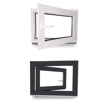 Basement Window - uPVC Window - Triple Glazing - White Inside/Anthracite Outside - W x H: 750 x 400 mm - DIN Right-Hand