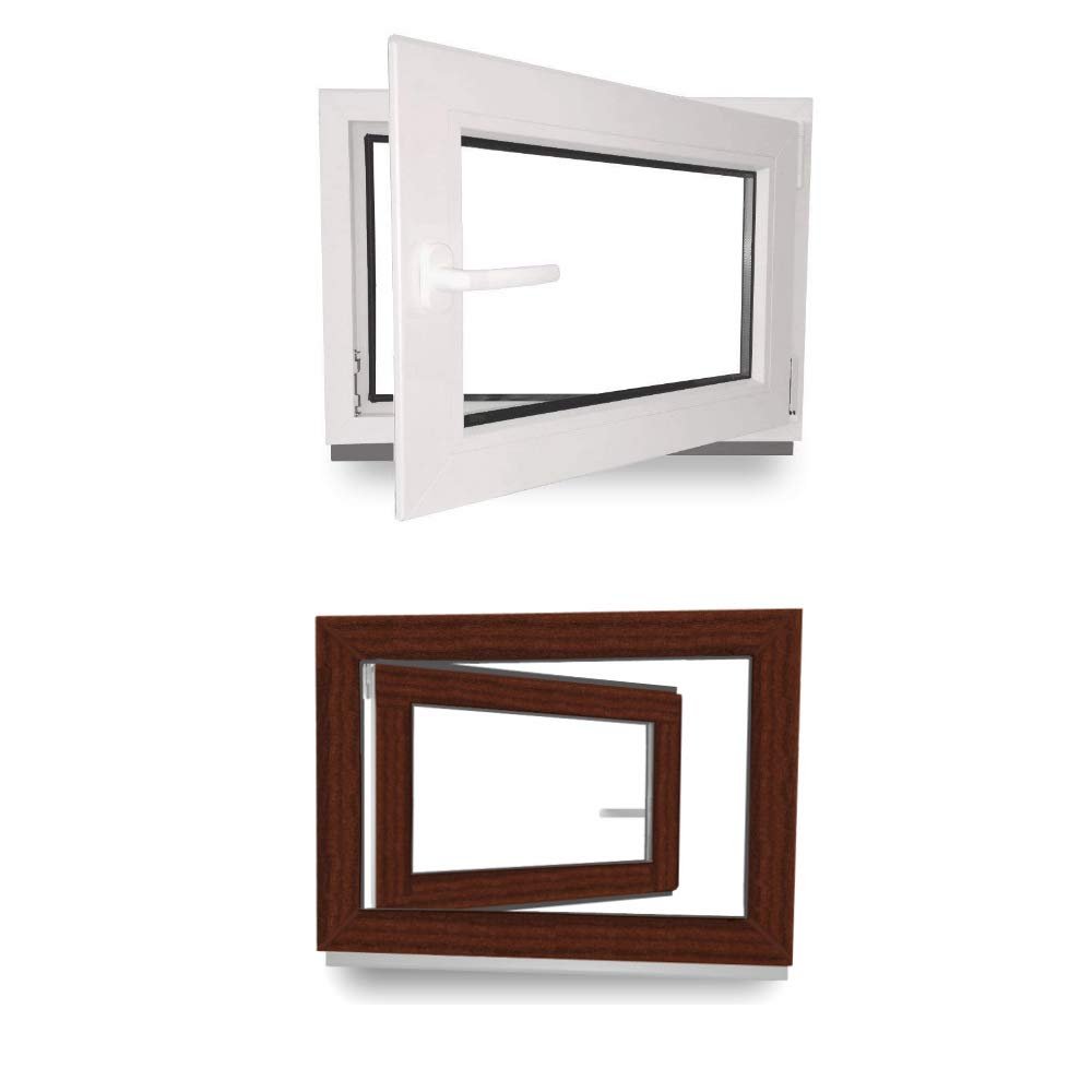 Basement Window - PVC Window - Triple Glazing - White Inside/Mahogany Outside - W x H: 550 x 900 mm - DIN Right