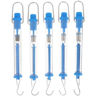 ULTECHNOVO 5-Piece Hanging Spring Scale with Transparent Housing, Newton and Gram Force Scales, Plastic and Stainless Steel, for Classrooms and Laboratories