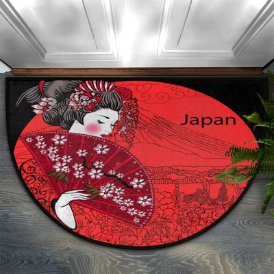 Geisha Japanese Woman Round Doormat, 91.4 x 61 cm, Indoor/Outdoor, Machine Washable