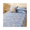 100% Cotton Flat Sheet, No Elastic, Striped Geometric Floral Print, Blue F, 200 x 230 cm (78 x 90 in) view 1