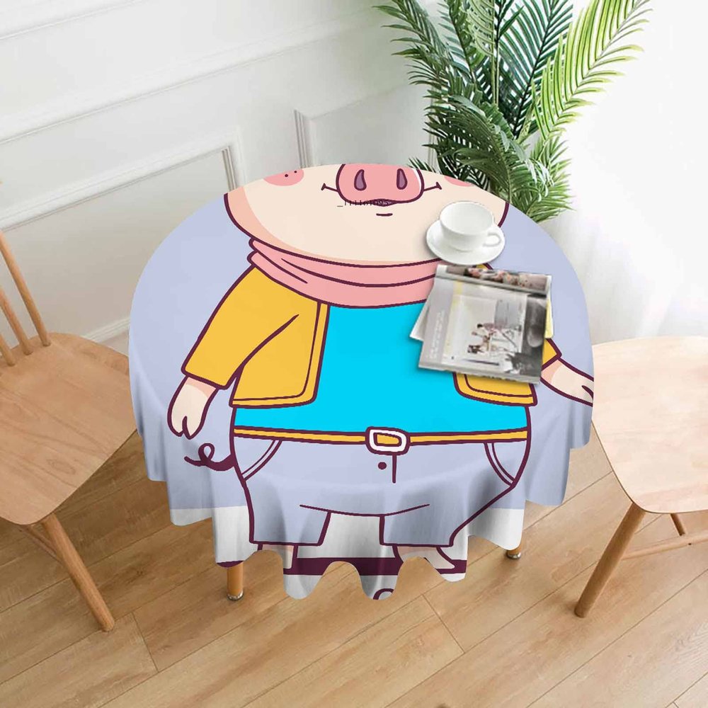 Round 60-Inch Tablecloth with Hipster Piglet Design