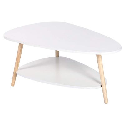ShiShi Floor-Seated Scandinavian Coffee Table with Beechwood Legs, 90 × 60 × 40 cm, White