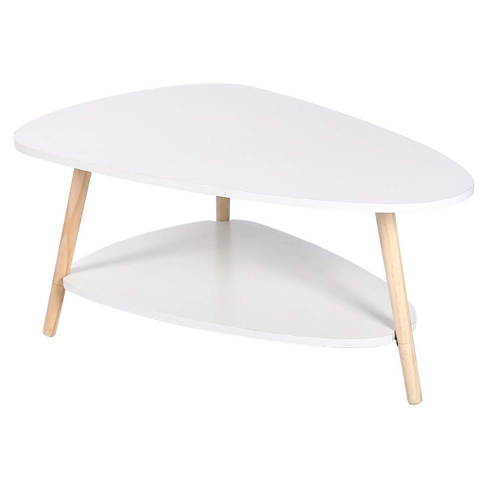 ShiShi Floor-Seated Scandinavian Coffee Table with Beechwood Legs, 90 × 60 × 40 cm, White