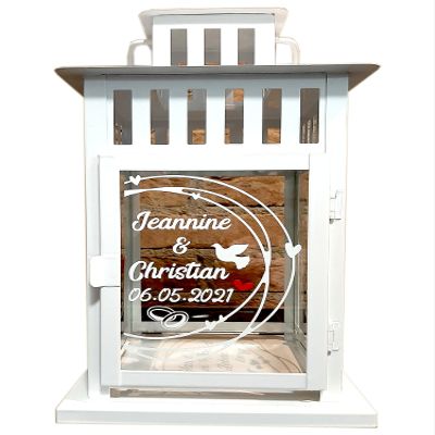 Wedding Lantern with Names and Date (Lucky Red Hearts)