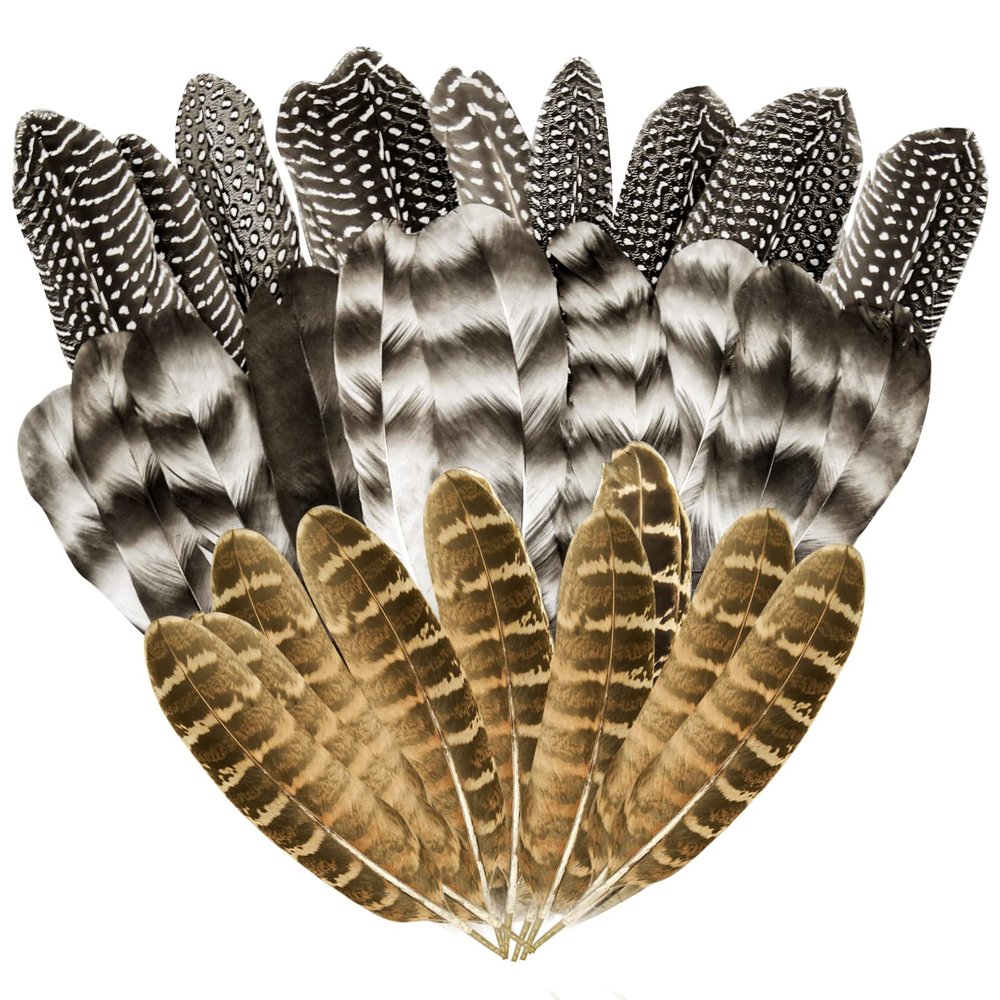 30 Natural Turkey Feathers, 5.3–7-Inch Craft Feathers, Mixed Pheasant Feathers for Arts and Crafts, Carnival Costume, Feather Masks, Weddings and Parties
