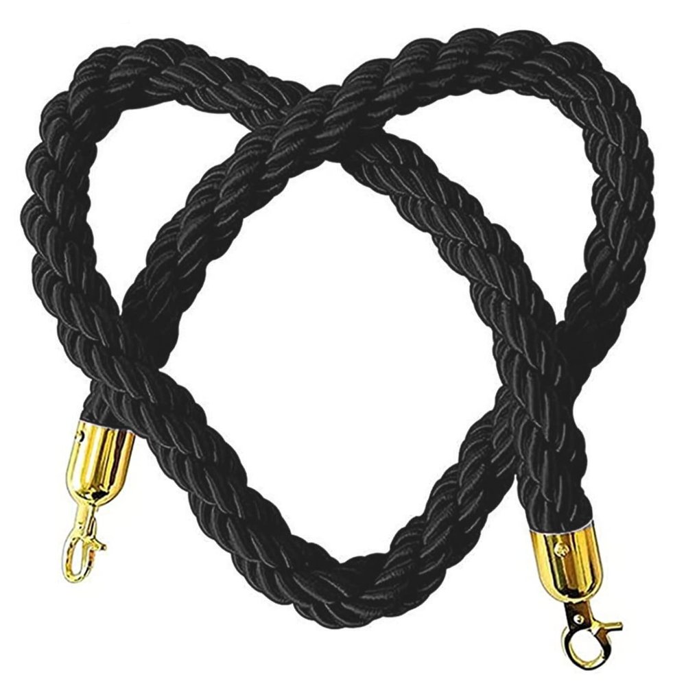 LIDCOM Rope Barrier with Gold Hooks, Black, 1.5 m/5 ft/59 in