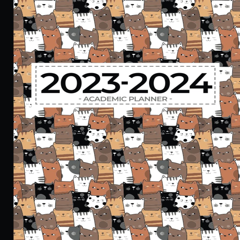 Academic Planner 2023–2024 Large | Serious Cat Crowd: July–June | Weekly & Monthly | U.S. Federal Holidays and Moon Phases