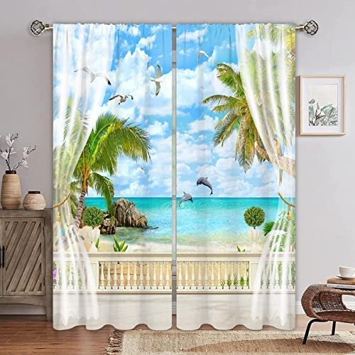 3D Blue Sky Beach Curtain, 150 x 166 cm