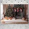 Merry Christmas Tree Backdrop with Winter Fireplace, Gifts and Stockings, 300 x 200 cm view 1