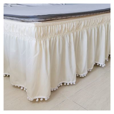 Ruffled Wrap-Around Bed Skirt with Elastic, 40 cm Drop, Beige