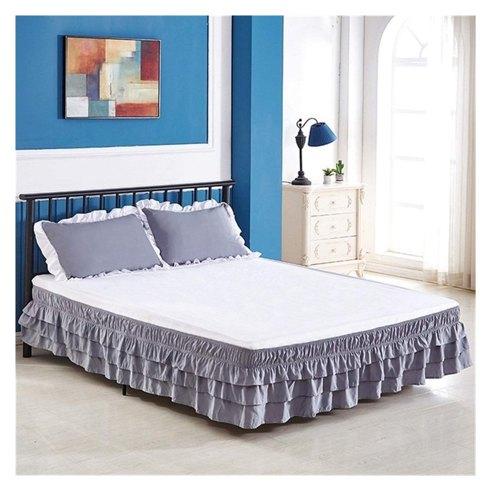 Ruffled 3-Layer Elastic Bed Skirt, Gray, Twin 100 × 2