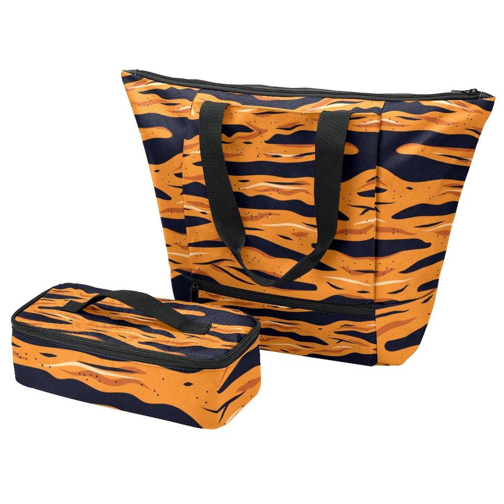 Large Tote Bag & Insulated Lunch Bag Set, Wild Tiger Stripes, Multicolor, One Size