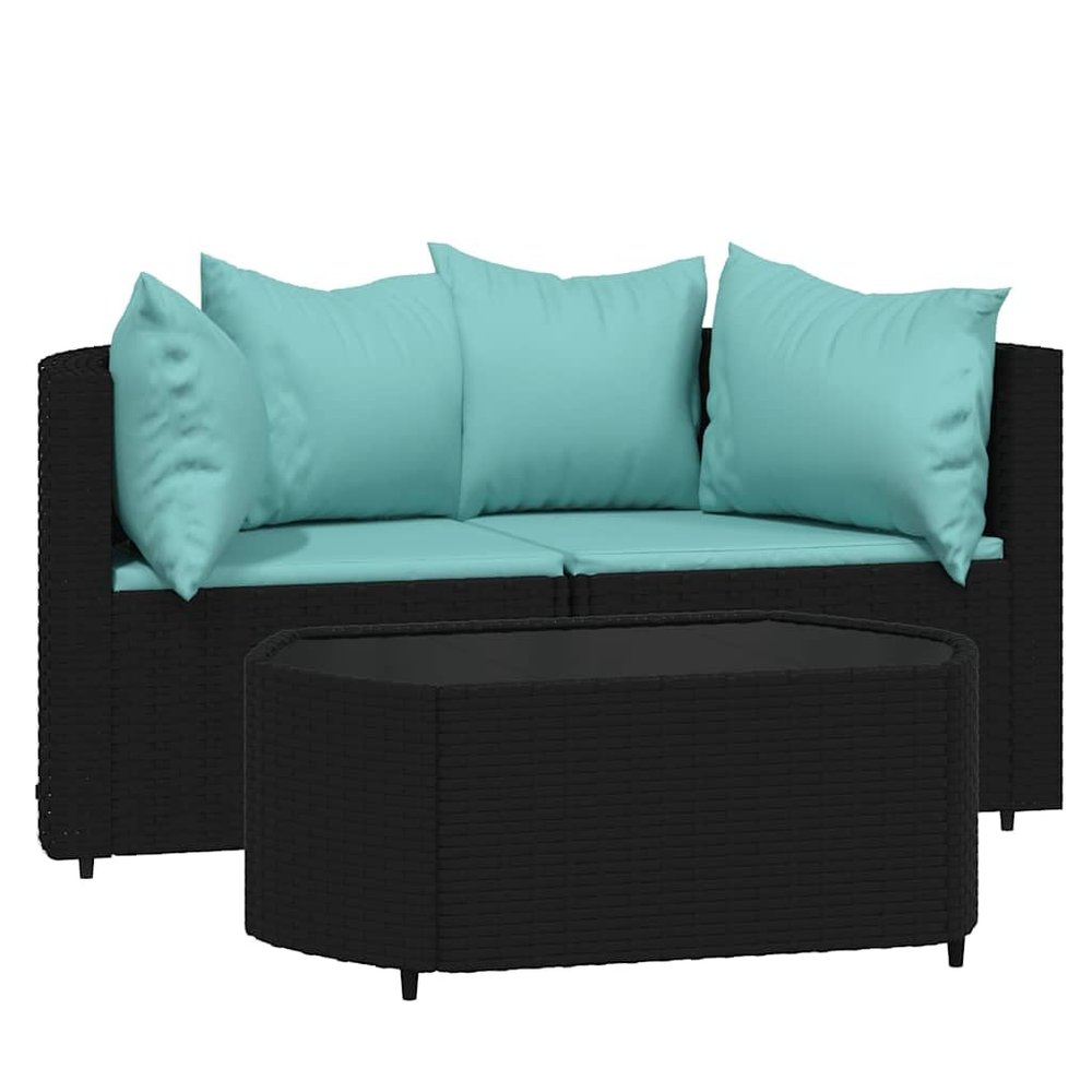 vidaXL 3-Piece Garden Lounge Set with Cushions Black Poly Rattan
