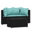 vidaXL 3-Piece Garden Lounge Set with Cushions Black Poly Rattan view 1