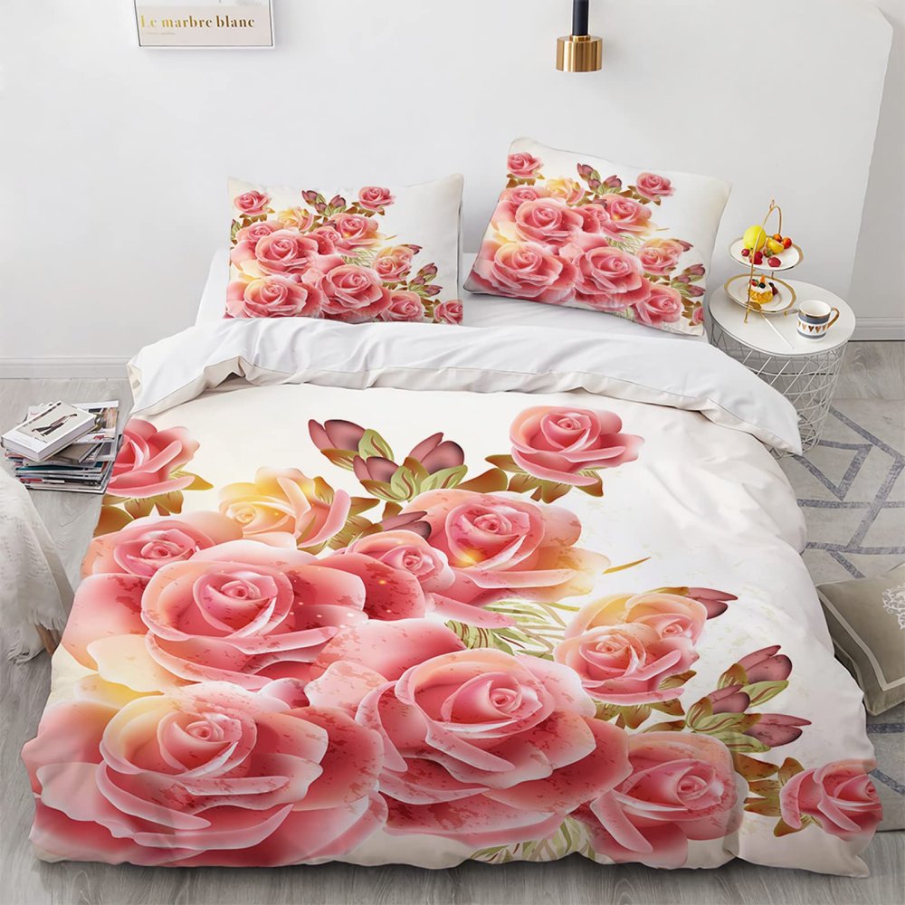 YURKO Boys' Bedding 200 x 200 cm, Rose Pattern, 2 Pillowcases 80 x 80 cm, Polyester-Cotton, Wrinkle-Free