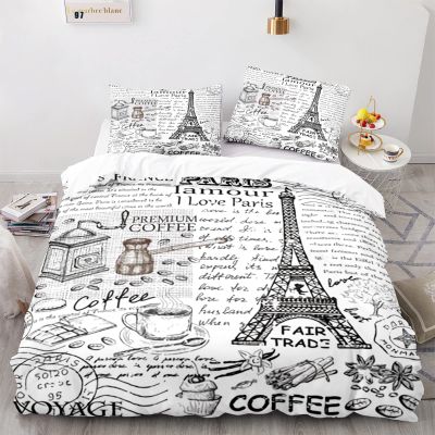 DBEES Paris Eiffel Tower Microfiber Bedding Set, 200 × 200 cm, Duvet Cover 200 × 232 cm, with 2 Pillowcases 80 × 80 cm