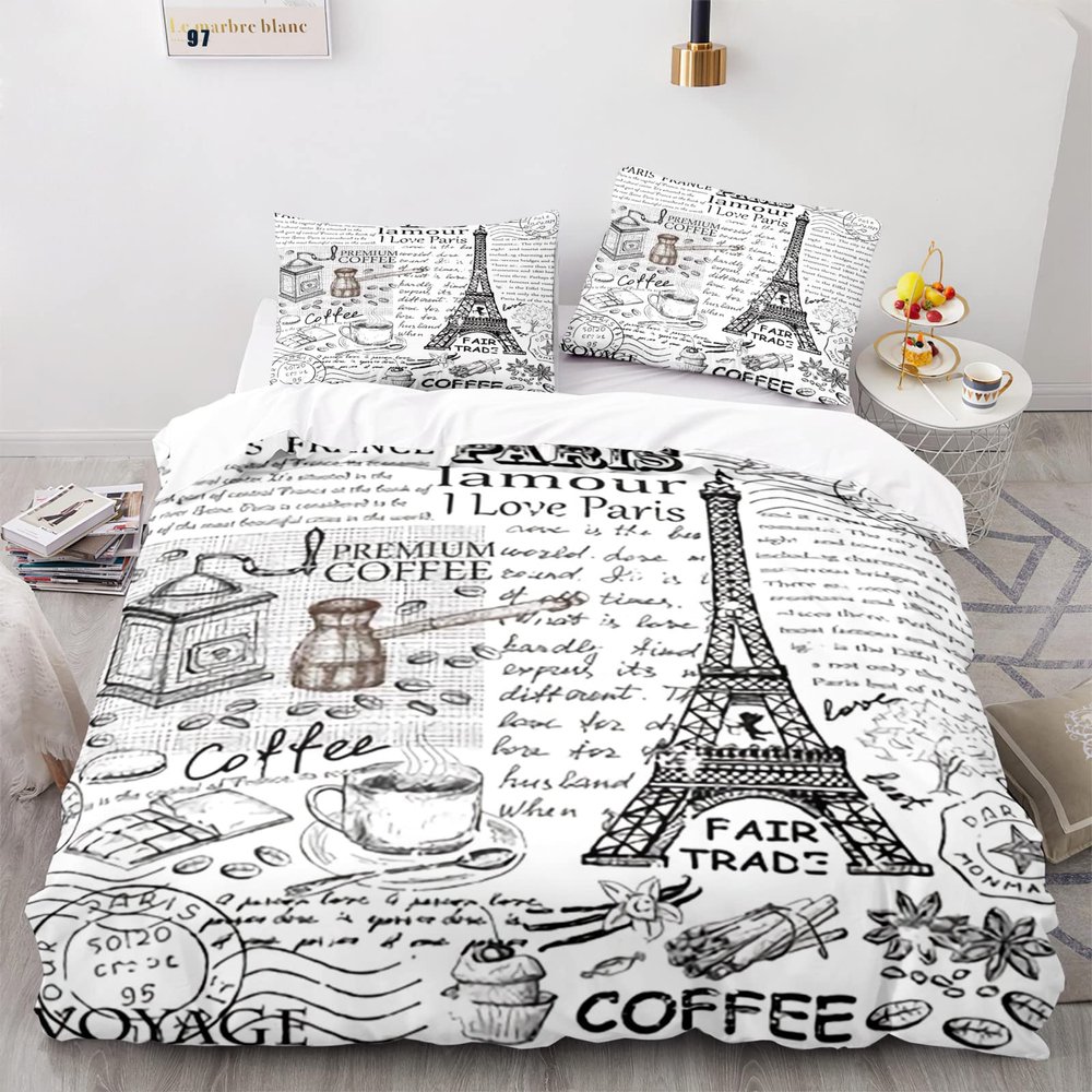 DBEES Paris Eiffel Tower Microfiber Bedding Set, 200 × 200 cm, Duvet Cover 200 × 232 cm, with 2 Pillowcases 80 × 80 cm
