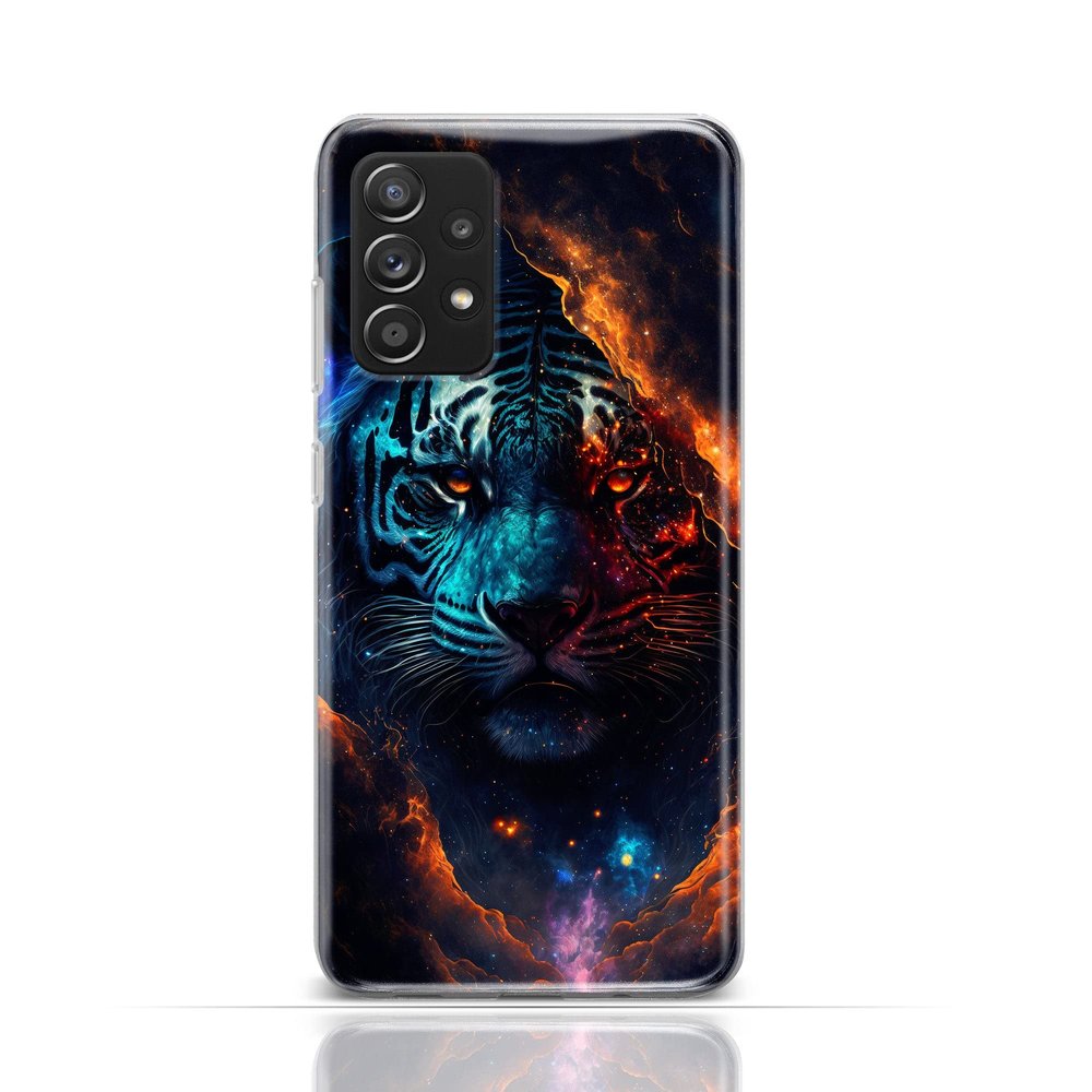 Samsung Galaxy Note 9 Soft Silicone TPU Case – Cosmic Tiger Portrait, Blue/Orange