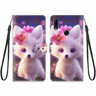 KARTXITAI Wallet Case Compatible with Huawei P Smart Z, White Tiger and Pink Flower
