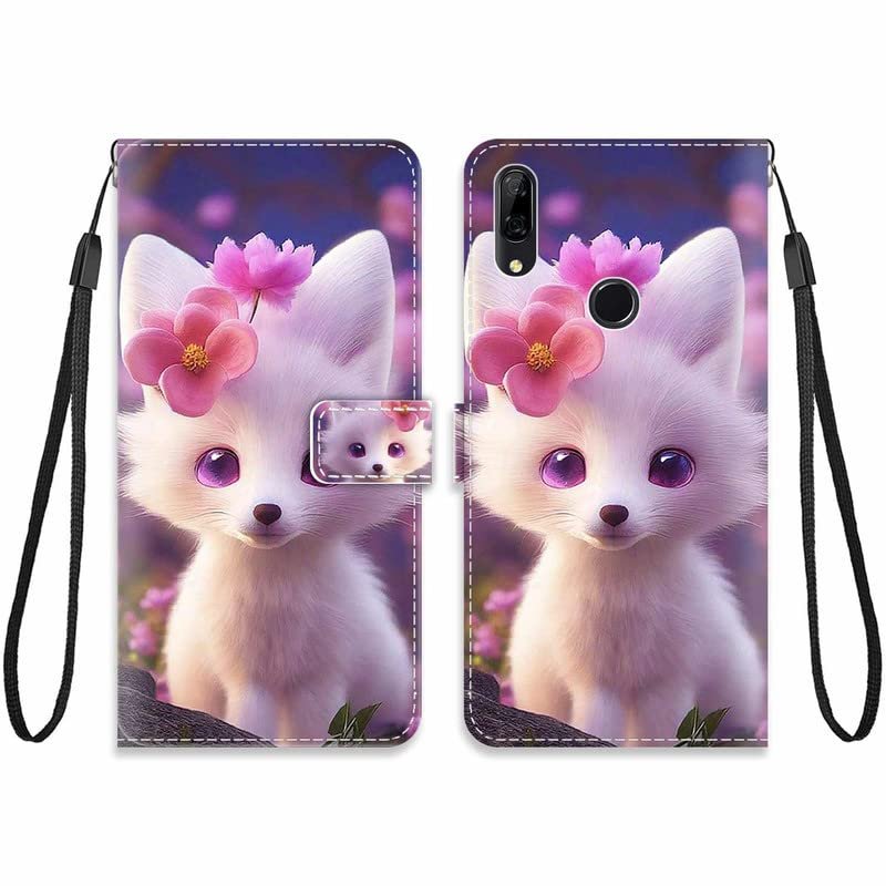 KARTXITAI Wallet Case Compatible with Huawei P Smart Z, White Tiger and Pink Flower