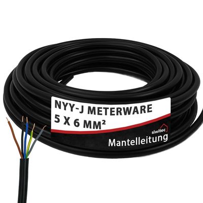 siwitec NYY-J 5 x 6 mm² Underground Cable, Black, 52 m