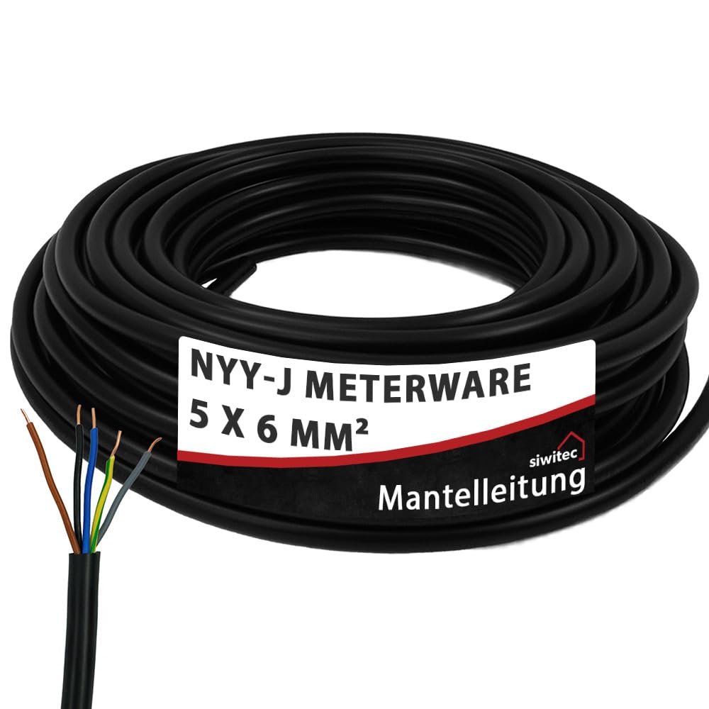 siwitec NYY-J 5 x 6 mm Underground Cable, Black, 99 m