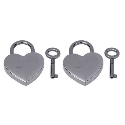 Heart-Shaped Padlocks with Keys, 2-Pack, 30 x 39 mm, Gray