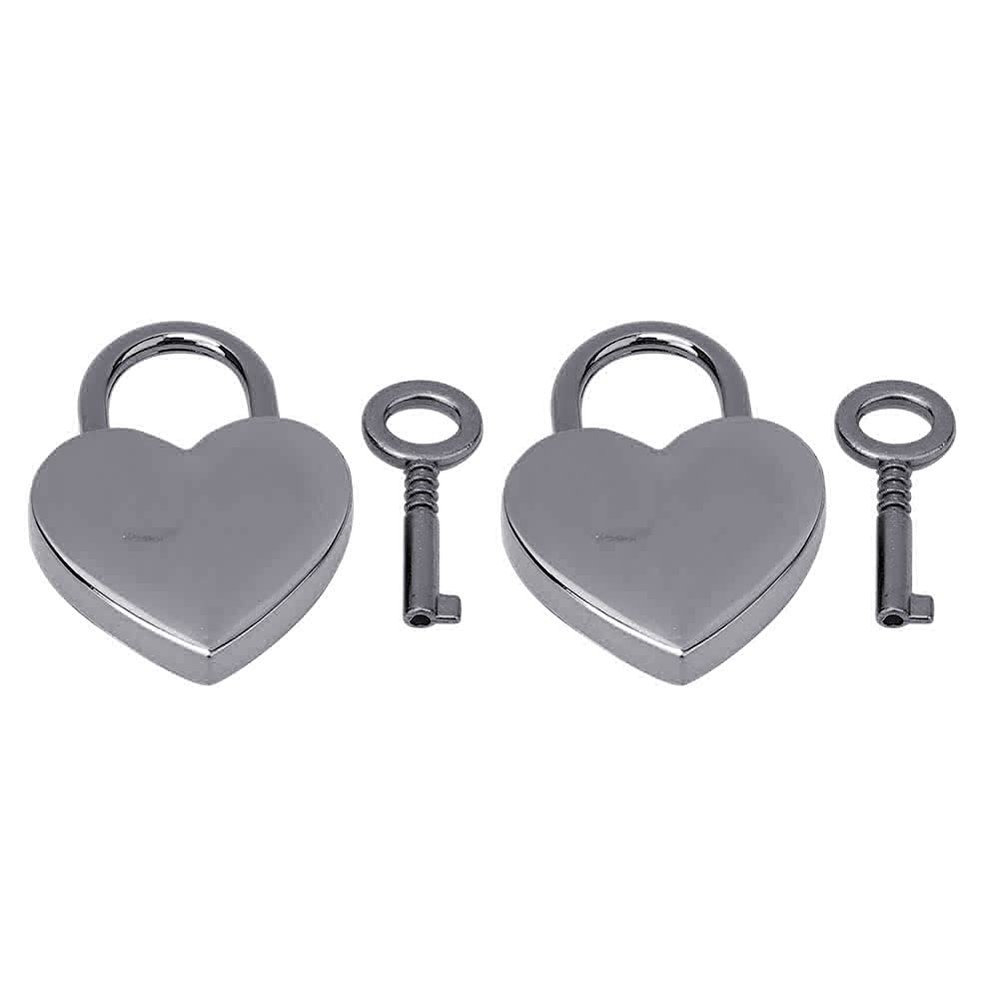 Heart-Shaped Padlocks with Keys, 2-Pack, 30 x 39 mm, Gray