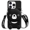 SGVAHY Case for iPhone 12/12 Pro with Crossbody Strap, Cute Bear, Black, Coin Purse, Kawaii Soft Silicone view 1